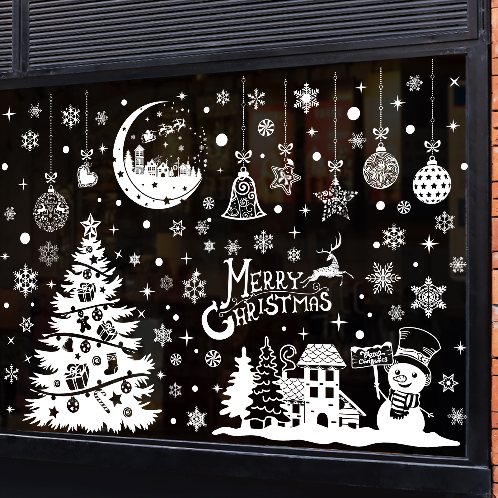 Snowflake Window Decal - White Christmas Tree Snowman Window Static
