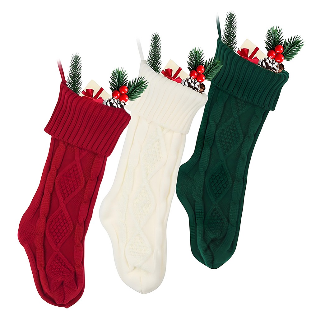3Pcs 3 Colors Knitted Acrylic  - Christmas Stocking Hanging avis et prix