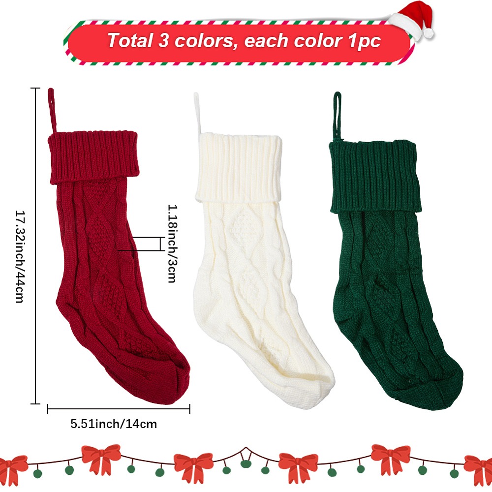 3Pcs 3 Colors Knitted Acrylic  - Christmas Stocking Hanging avis et prix