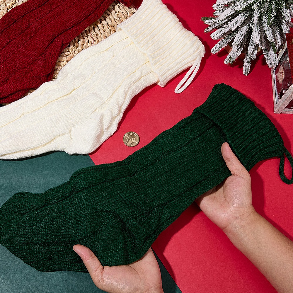 3Pcs 3 Colors Knitted Acrylic  - Christmas Stocking Hanging avis et prix