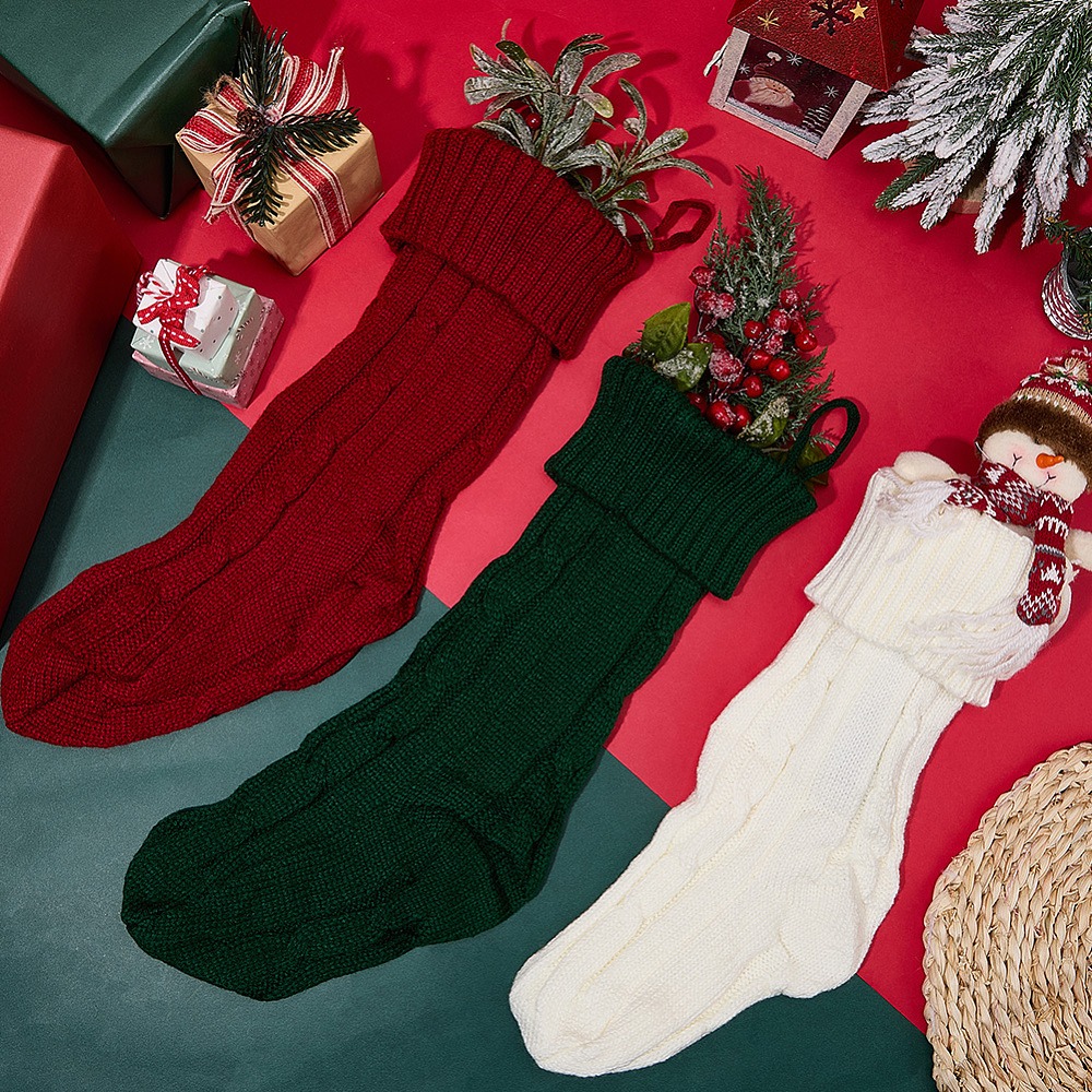 3Pcs 3 Colors Knitted Acrylic  - Christmas Stocking Hanging avis et prix