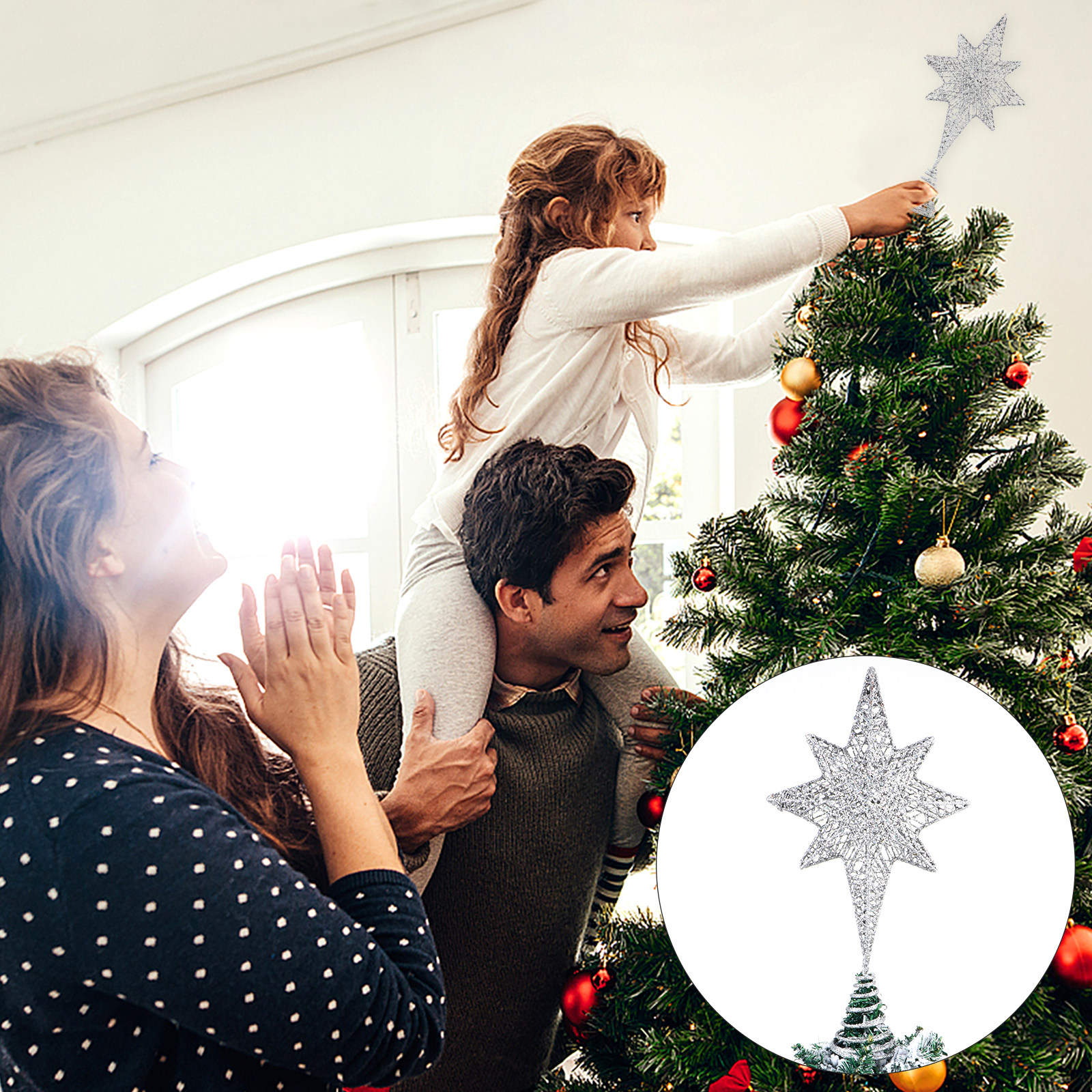 1Pcs Glittering Gold-Toned Eig - Star Tree Topper avis et prix