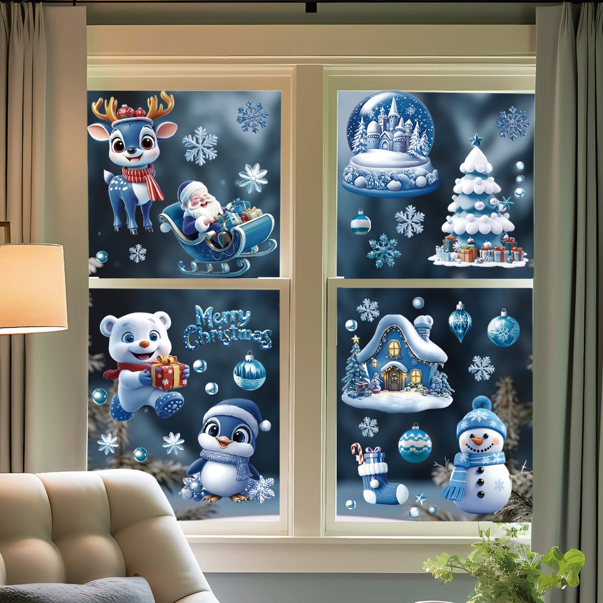 Blue Christmas Stickers Cartoo - Snowflake Window Decal avis et prix