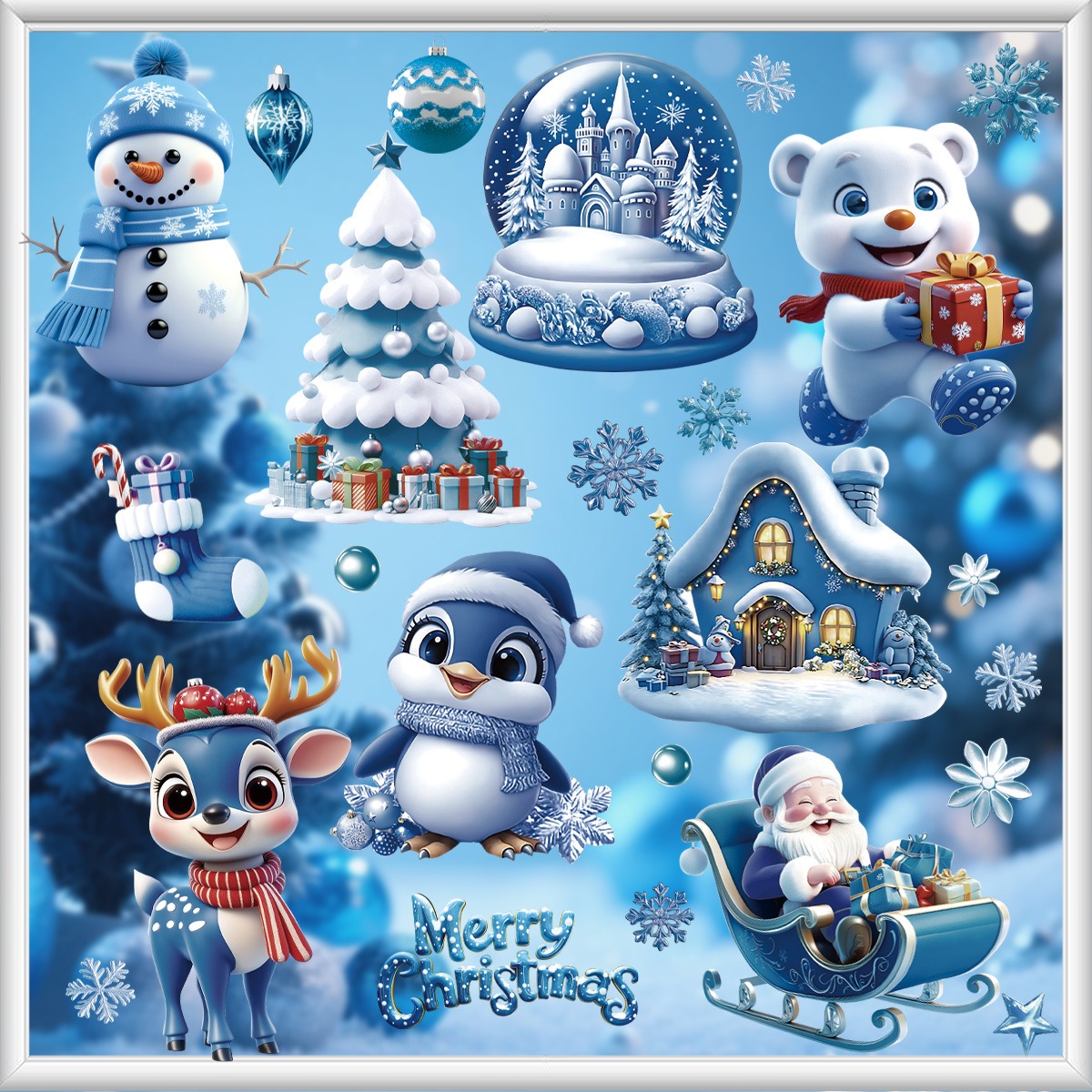Blue Christmas Stickers Cartoo - Snowflake Window Decal avis et prix
