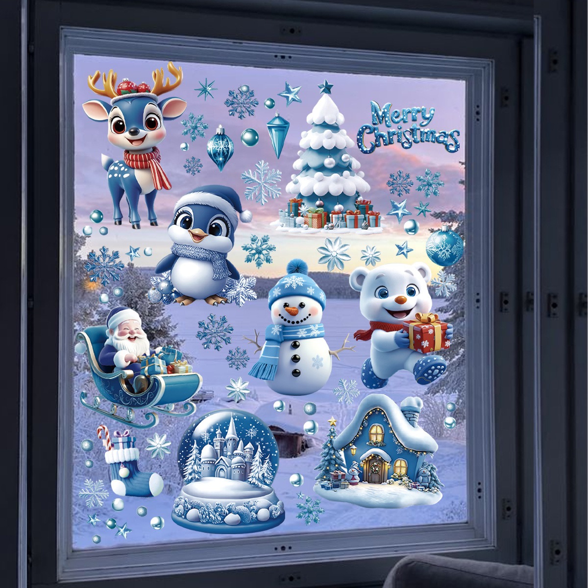 Blue Christmas Stickers Cartoo - Snowflake Window Decal avis et prix
