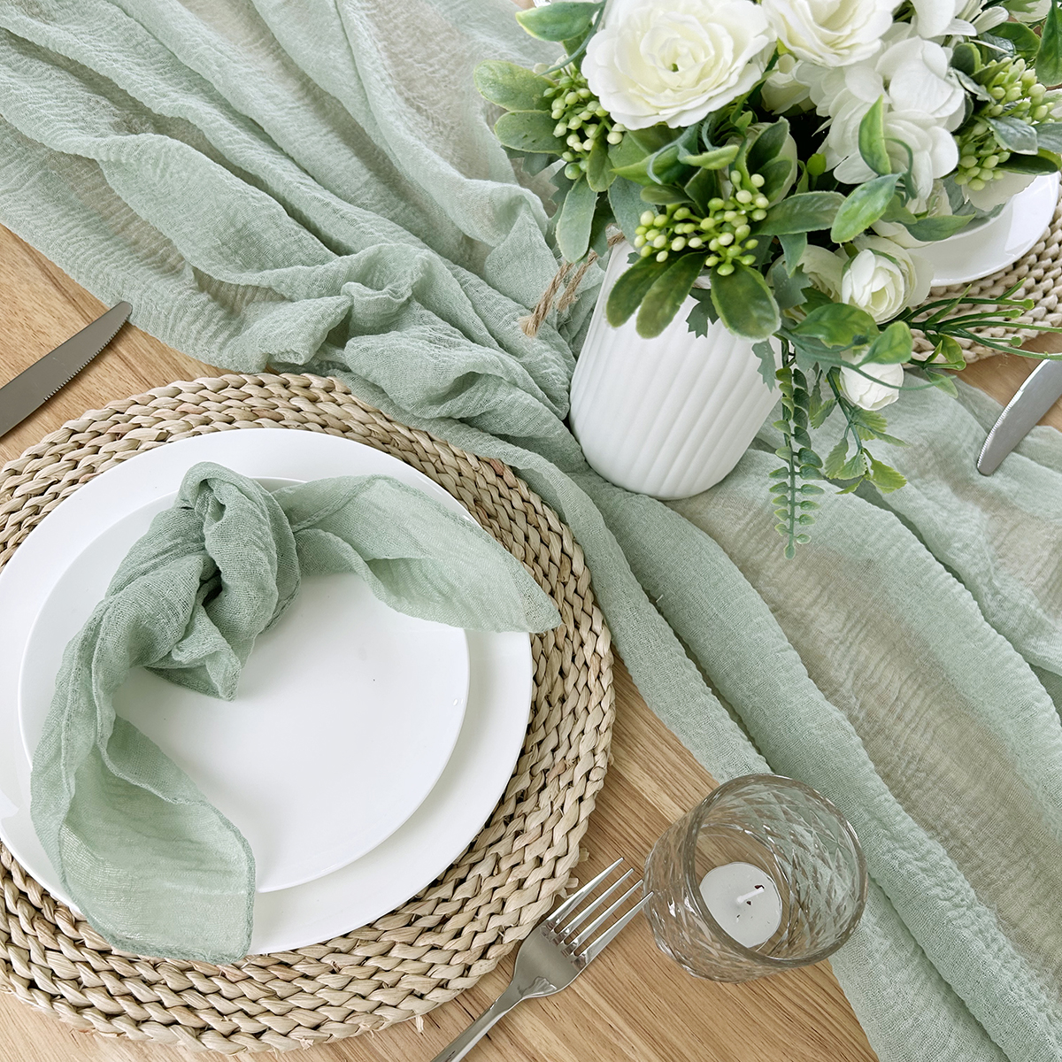 Sage Green Gauze Table Runner  - Christmas Table Runner avis et prix