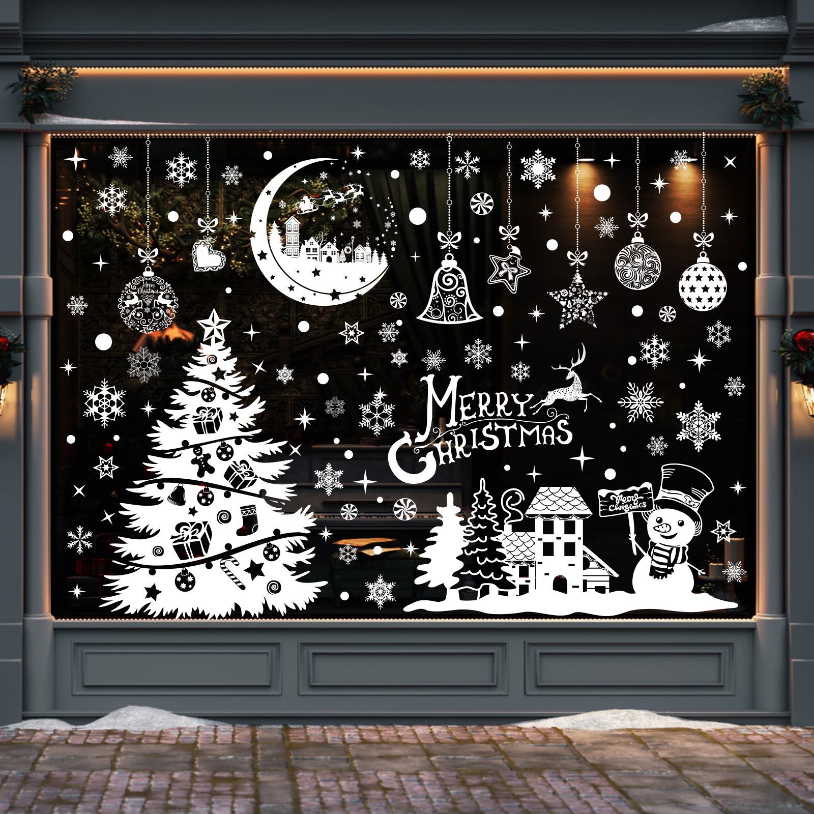 White Christmas Tree Snowman W - Snowflake Window Decal avis et prix