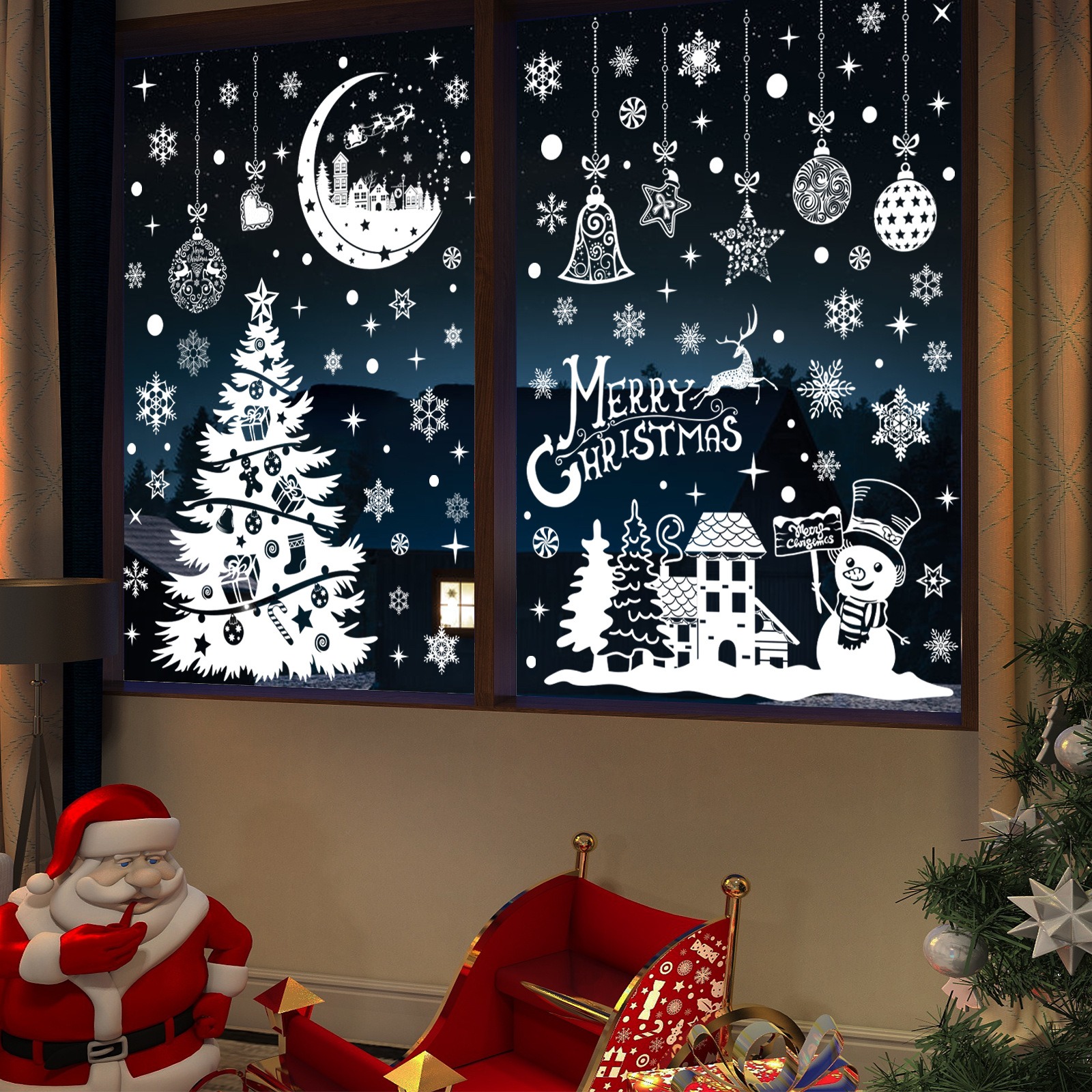 White Christmas Tree Snowman W - Snowflake Window Decal avis et prix