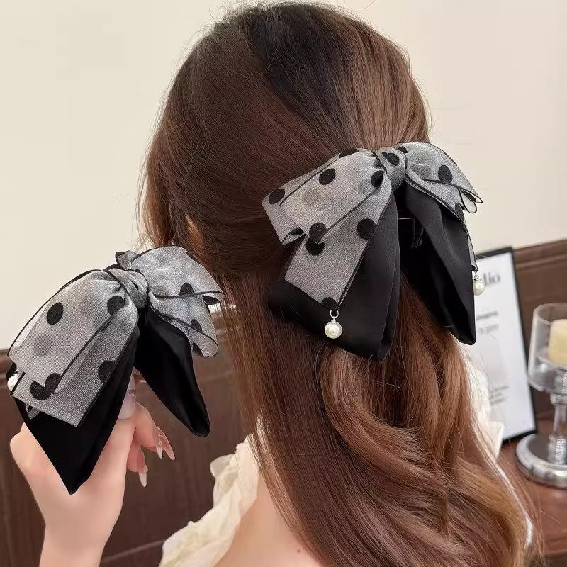 Elegant Gray Polka Dot Bow Hai - Ribbon Bow Gift avis et prix
