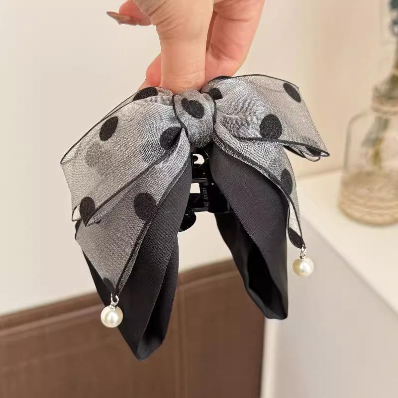 Elegant Gray Polka Dot Bow Hai - Ribbon Bow Gift avis et prix