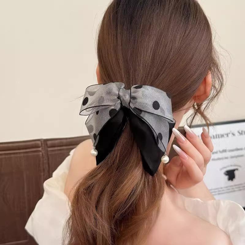 Elegant Gray Polka Dot Bow Hai - Ribbon Bow Gift avis et prix