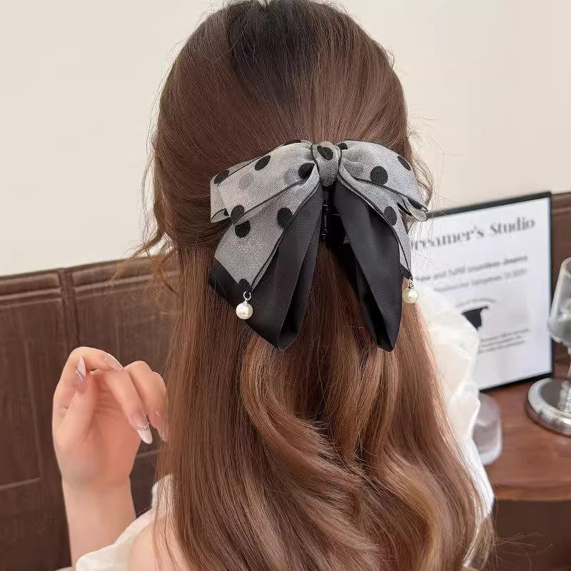 Elegant Gray Polka Dot Bow Hai - Ribbon Bow Gift avis et prix