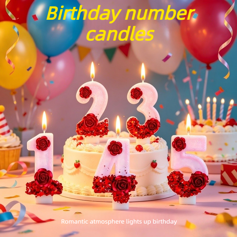 Number Pink Glitter Red Rose F - Holiday Candle Set avis et prix